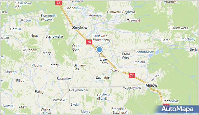 mapa Lisie Jamy, Lisie Jamy gmina Mniów na mapie Targeo